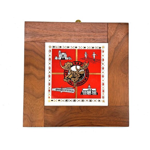 Vintage 1950s Loyal Order of the Moose LOOM Wooden Wall Plaque Ceramic Inlay MCM - Picture 2 of 8